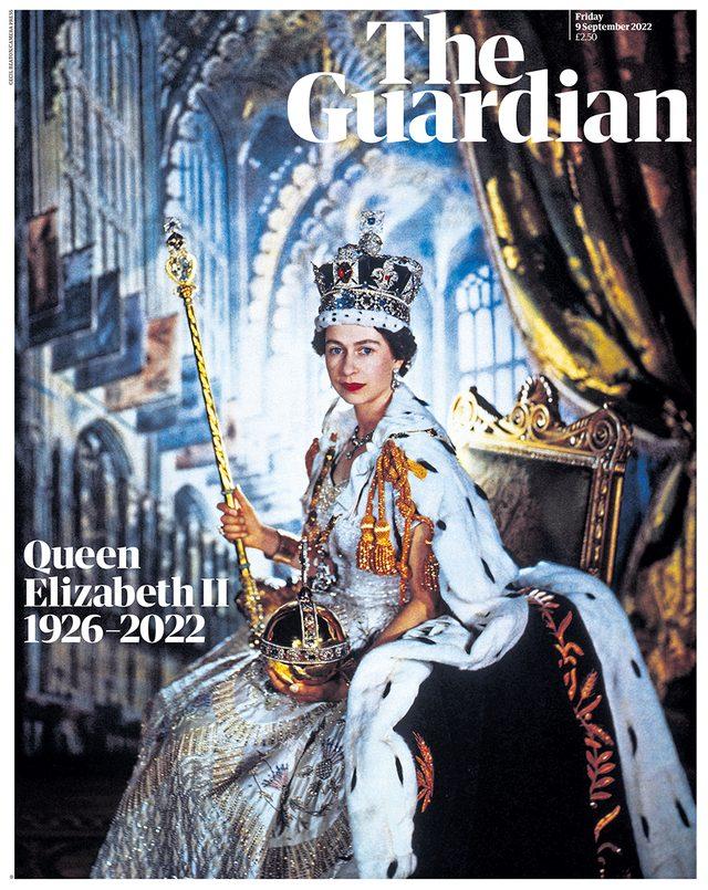 Aralarında Guardian'ın da olduğu bazı gazeteler ise ilk sayfasında bir metin kullanmadan, yalnızca Kraliçe'nin adını, ölüm ve doğum tarihlerini yazdı. Guardian'ın seçtiği fotoğraf, Kraliçe'nin taç giyme töreninde Sir Cecil Beaton tarafından çekilen bir kareydi.