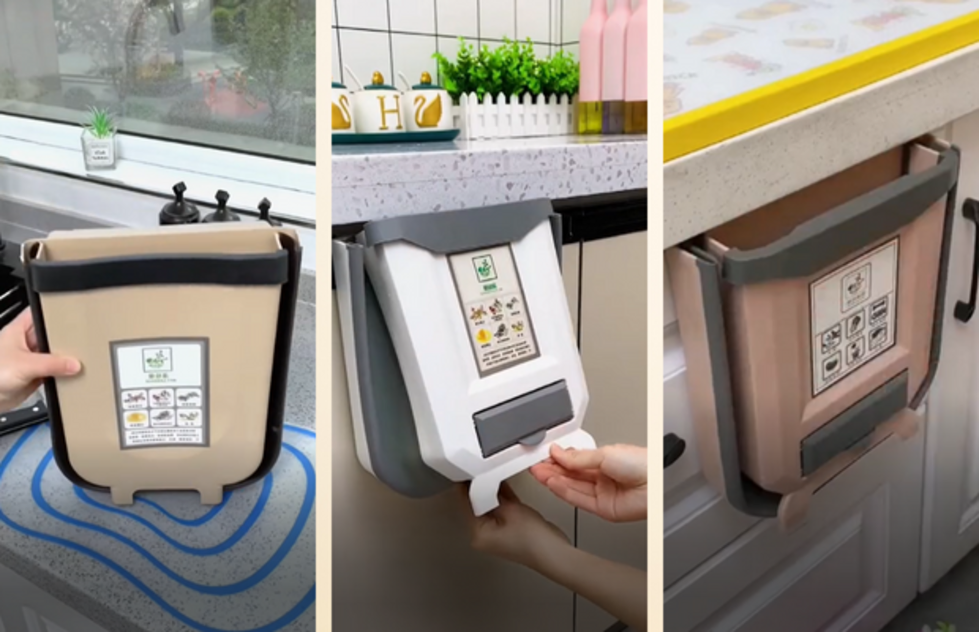 Mutfakta geçirdiğiniz vakti keyifli hale getiren ve zamandan tasarruf etmenizi sağlayan dolap kapağına takılan katlanır çöp kovası