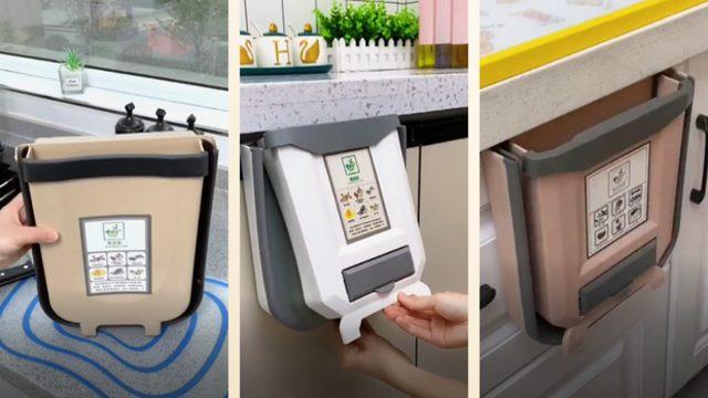 Mutfakta geçirdiğiniz vakti keyifli hale getiren ve zamandan tasarruf etmenizi sağlayan dolap kapağına takılan katlanır çöp kovası