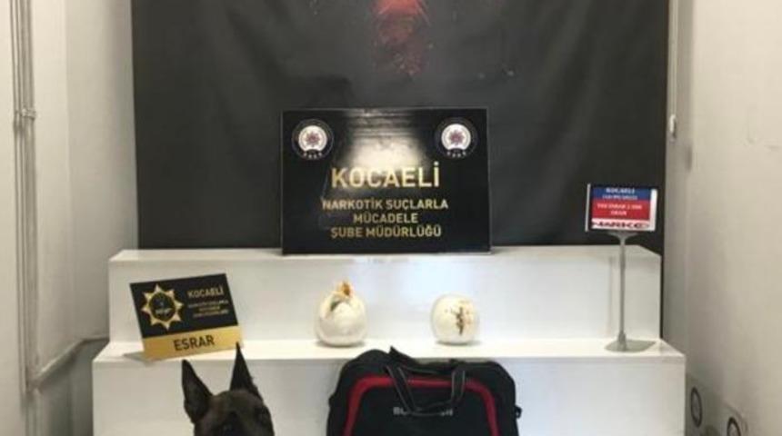 Kocaeli'de yolcu otob&uuml;s&uuml;n&uuml;n bagajındaki &ccedil;antada 2,5 kilogram esrar yakalandı