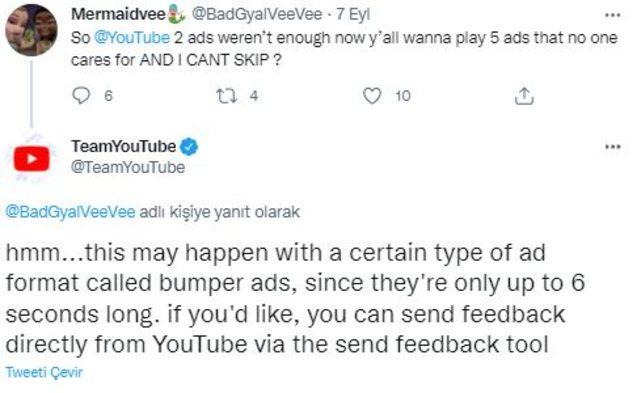 YouTube yanıt