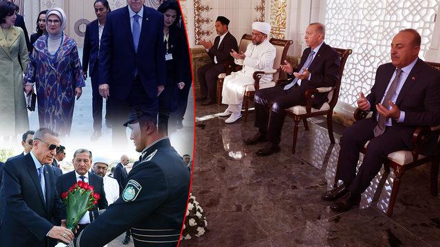 Cumhurbaşkanı Erdoğan Özbekistan'da ziyaretlerine başladı! Aliyev ile kritik temas... İlk kareler geldi