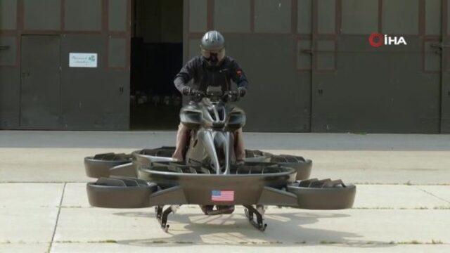 40 dakika uçabiliyor! Hoverbike ile test sürüşüne çıkan fuar başkanı: Küçük bir çocuk gibi hissettim