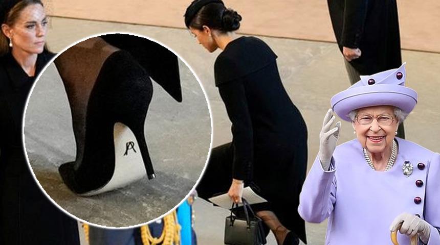 Kraliçe Elizabeth'i anma törenine damga vurdu! Meghan'ın topuklu ayakkabısındaki sembol olay oldu