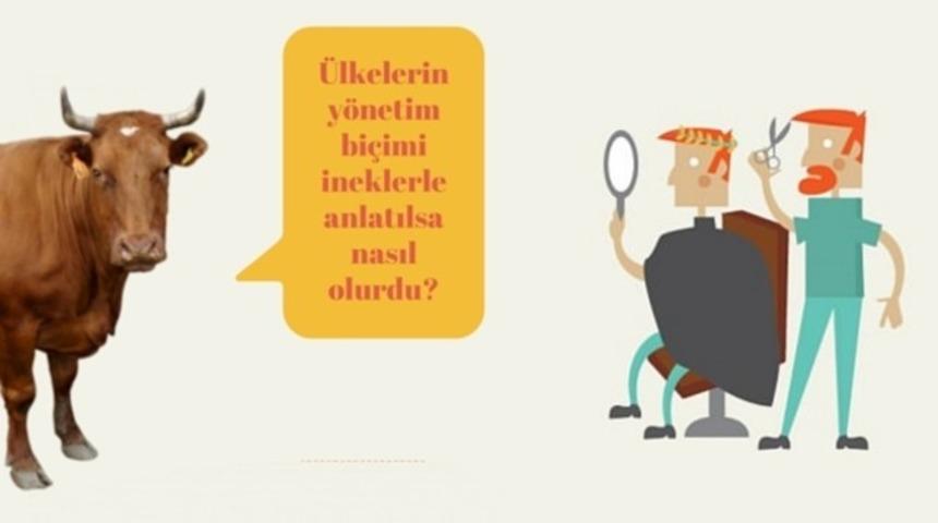 Ülkelerin yönetim biçimini ineklerle göstermek