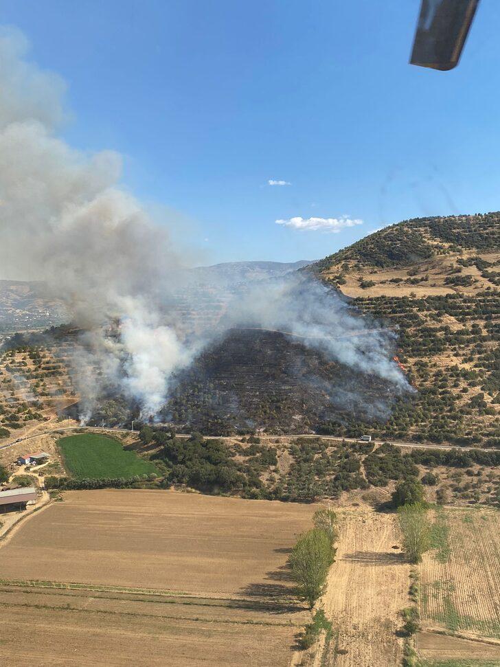 İzmir'de makilik alanda çıkan yangına müdahale ediliyor G3