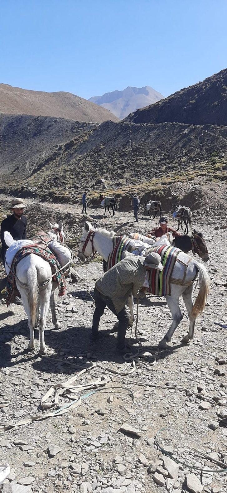 3 bin 500 rakımdaki su kaynağında çalışma yapmak için katırlarla malzeme taşıdılar G2