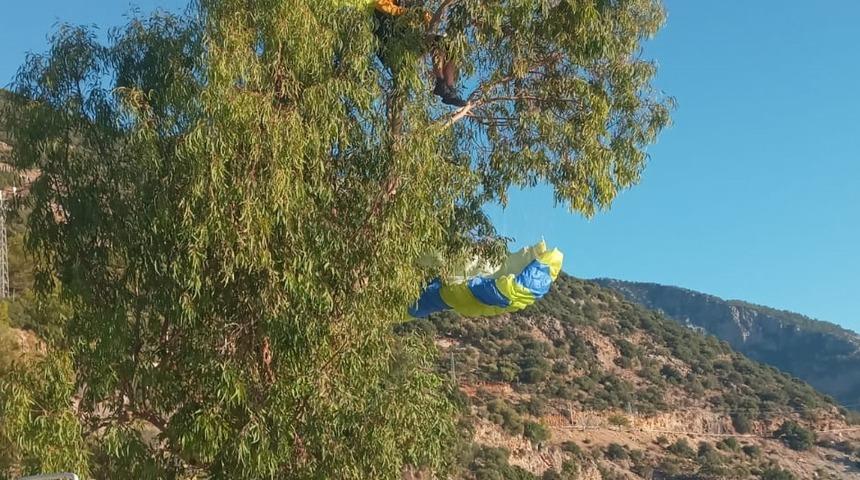 Fethiye'de yamaç paraşütü ağaca dolanan kişi kurtarıldı