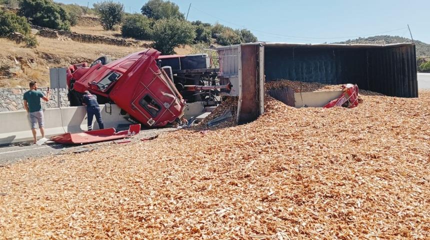 Aydın'da devrilen tırın sürücüsü hayatını kaybetti