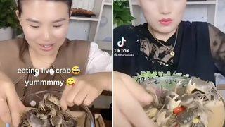 Sosyal medyayı ikiye böldü! Yengeçleri elleriyle canlı canlı yedi