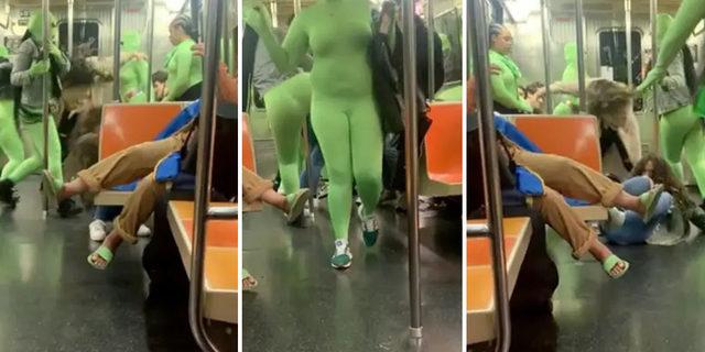 'Yeşil cin çetesi'! Garip kostümleriyle metroda dehşet saçtılar