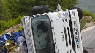 Muğla'da devrilen üzüm yüklü kamyonetin sürücüsü yaralandı