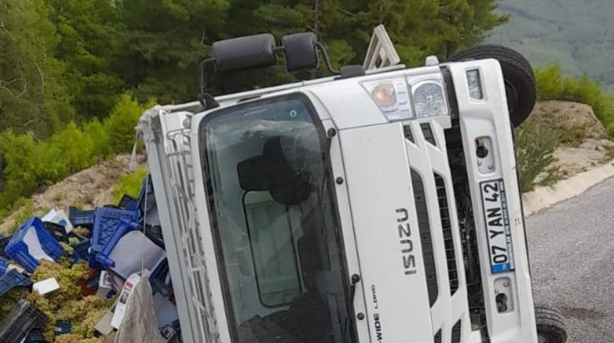 Muğla'da devrilen üzüm yüklü kamyonetin sürücüsü yaralandı