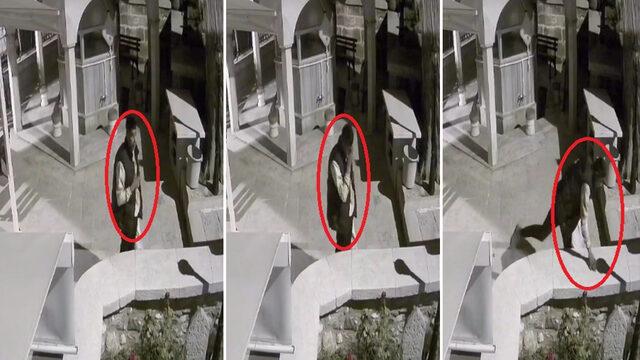 Cami bahçesinde önce dua etti, sonra muslukları çaldı! Şaşkına çeviren anlar kamerada