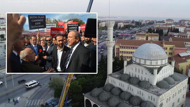 İmamoğlu camimizi engelleme pankartları açtılar! Basın açıklaması bu sözlerle yarıda kesildi