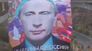 Putin'e Ermenistan'dan destek geldi! Erivan'da dev Putin bayrağı asıldı