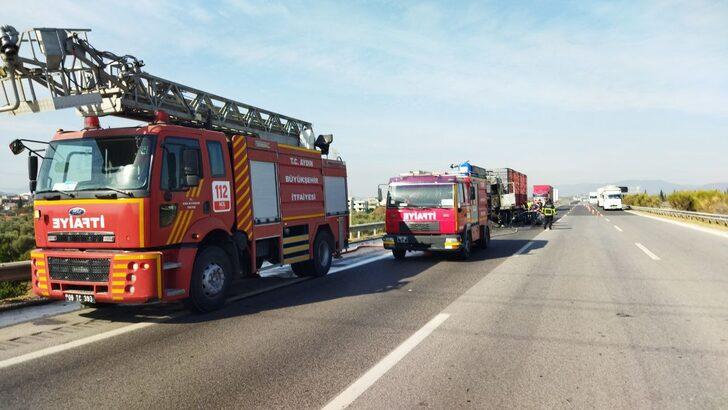 Aydın'da seyir halindeyken yanmaya başlayan tır kullanılamaz hale geldi G5