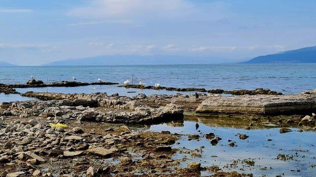 Su çekilmesi yaşanan İznik Gölü'ndeki batık bazilika kıyıyla birleşti