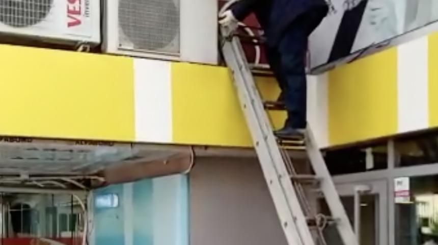 Karabük'te klima ile duvar arasında sıkışan kedi kurtarıldı