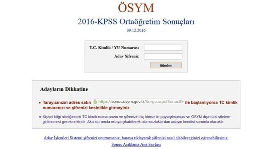 Ortaöğretim KPSS sonuçları açıklandı ÖSYM tarafından açıklandı