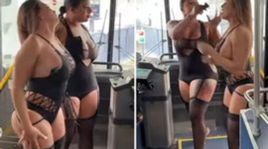 Bir gören bir daha baktı! Sosyal medya fenomenleri iç çamaşırıyla otobüse binince ortalık karıştı