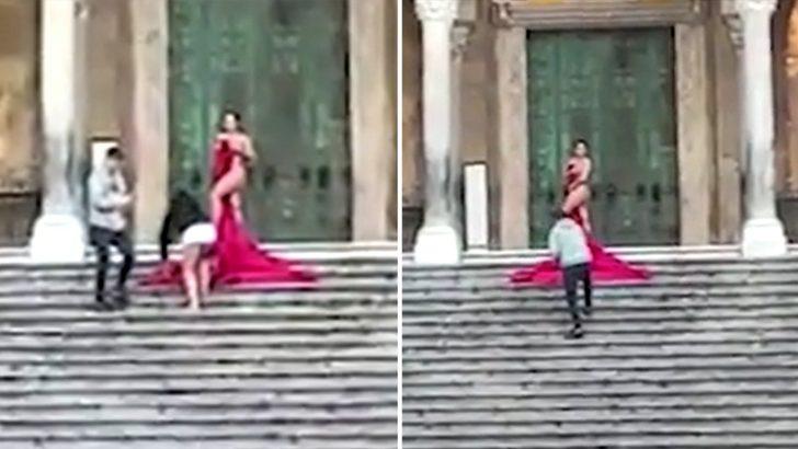 İtalyan ibadet merkezinin merdivenlerinde çırılçıplak soyundu! İngiliz sosyal medya fenomeni öfkeye neden oldu