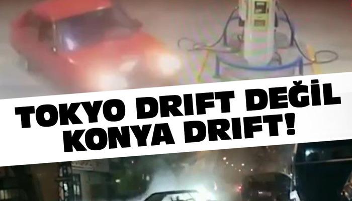 Tokyo drift değil, Konya drift! Akaryakıt istasyonuna bile girdiler, faciaya davetiye çıkardılar