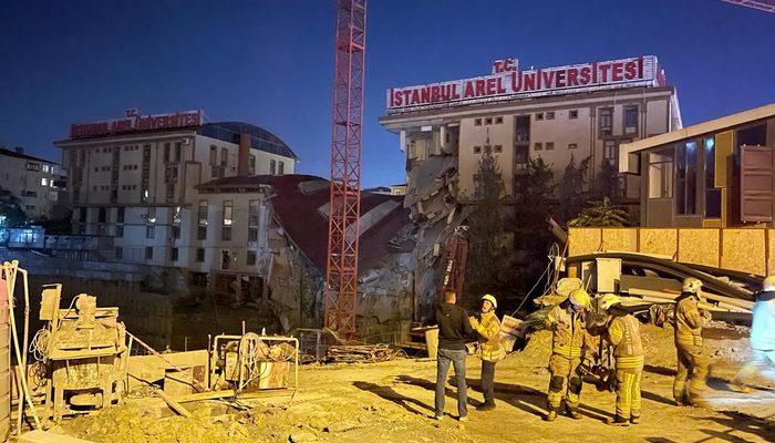 Küçükçekmece'de duvarında çatlaklar oluşan Arel Üniversitesi'nin binası çöktü! Çevredeki 6 apartman ile öğrenci yurdu boşaltıldı