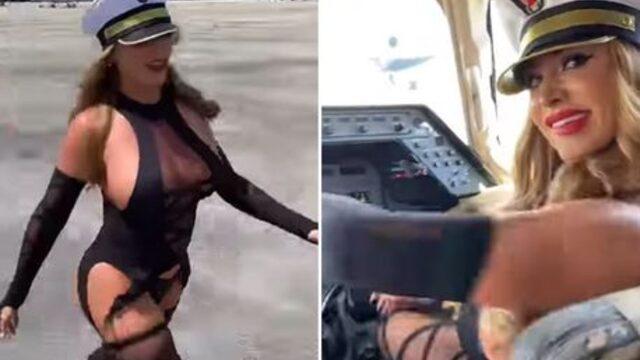 Playboy modeli, yarı çıplak halde kokpite bindi! İç çamaşırı ve topuklu ayakkabıyla binince herkesi şaşırttı