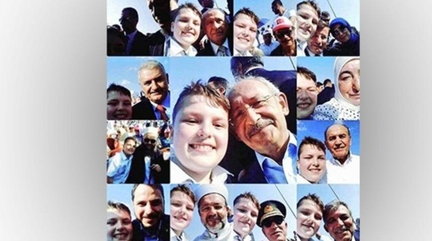 Yenikapı mitinginde T&uuml;rkiye'nin zirvesiyle selfie &ccedil;eken 11 yaşındaki &ccedil;ocuk sosyal medyada fenomen oldu