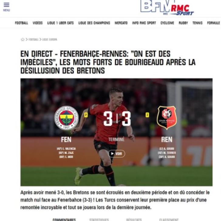 Hocaları "Biz aptalız" demişti! Avrupa basını Fenerbahçe-Rennes maçını böyle gördü G1