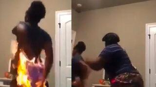 Sosyal medyada gündem olan görüntüler! Kalçasını ateşe verdi, arkadaşı bir bardak suyla yardımına koştu