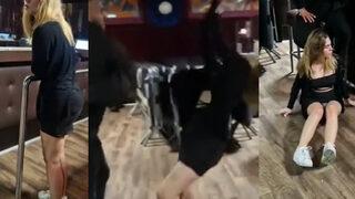 Alman kadınla Rus adamın bar kavgası olay oldu! Yumruk atıp genç kadını yere savurdu