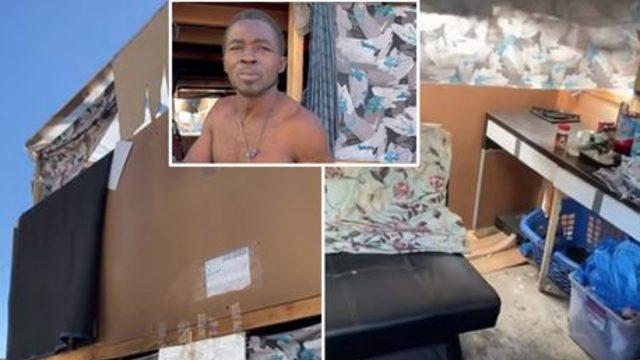 Kaldırımın ortasına kartonlardan iki katlı ev inşa eden adamın mülkü yıkıldı! “Kamp yasalarını ihlal ediyor”