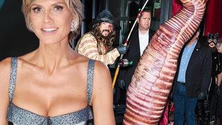 Cadılar Bayramı'nda solucan olmuştu! Heidi Klum kostümü üstünden çıkarınca yarı çıplak kaldı