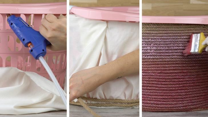 &Ccedil;irkin plastik sepetlerden sıkılanlara dekoratif sepet yapımı