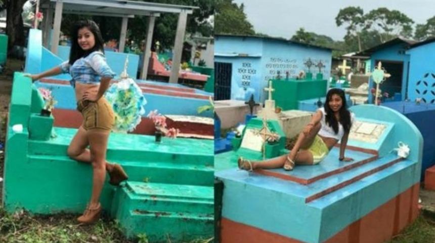 Babasının mezarında &ccedil;ekilen pozları g&ouml;r&uuml;nce şoke oldu