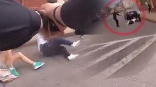 Görüntüler günler sonra ortaya çıktı olay oldu! Genç kadının üzerine atlayınca, ABD polisi bıçaklı saldırgana kurşun yağdırdı