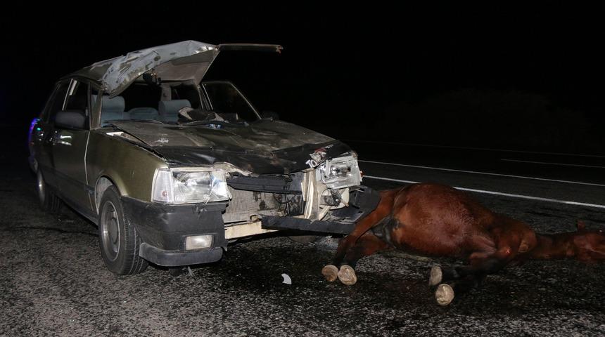 Sivas'ta ata çarpan otomobildeki 5 kişi yaralandı