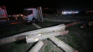 Anadolu Otoyolu'nda devrilen tomruk yüklü kamyon nedeniyle trafik aksadı