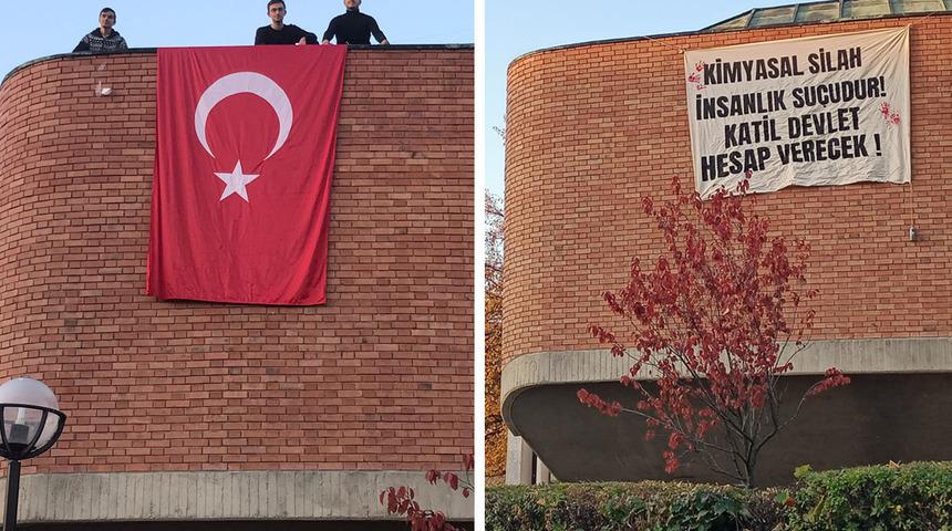 ODTÜ'de tepki çeken "kimyasal silah" pankartı! Sosyal medyada olay oldu, yerine Türk bayrağı asıldı
