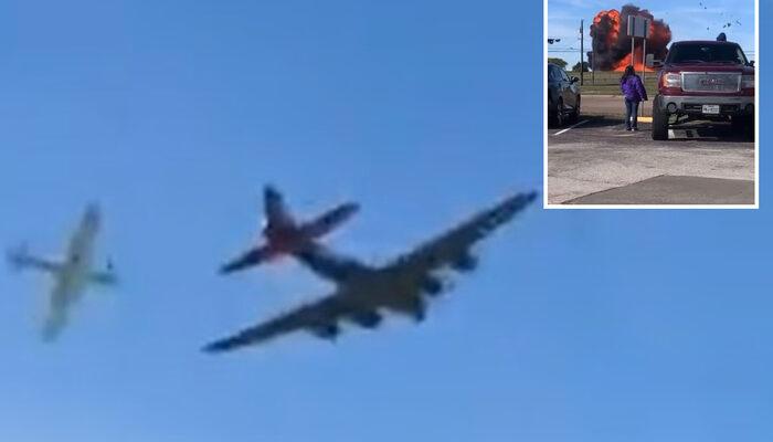 Görüntüler ABD'den... İki eski savaş uçağı, hava gösterisinde çarpıştı!