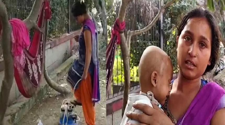 Çocuğuna ayak pompasıyla nefes üfleyen annenin hali yürek burktu! Tedavi masraflarını karşılayabilmek için 'kaldırım'da yaşıyor