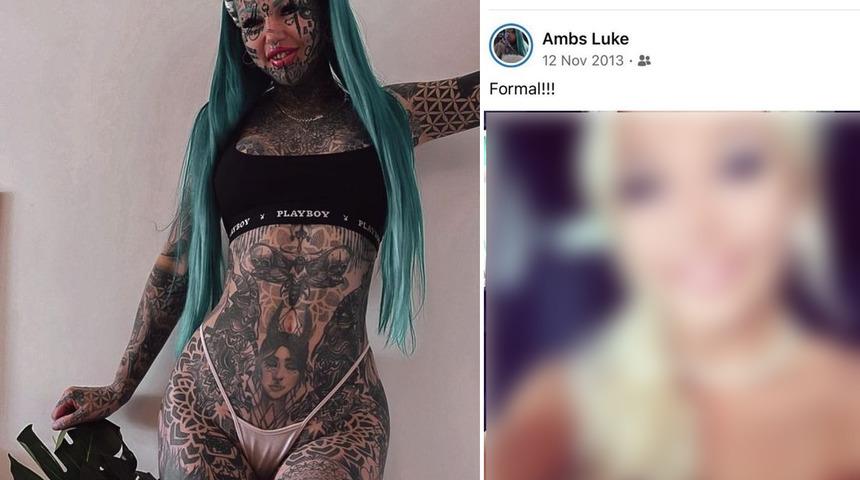 Çok merak ediliyordu! Vücudunda boş yer olmayan dövme modeli Amber Luke önceden nasıl göründüğünü paylaştı