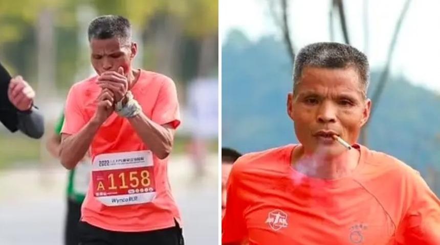 42 kilometrelik maratonu başından sonuna kadar sigara içerek tamamladı!