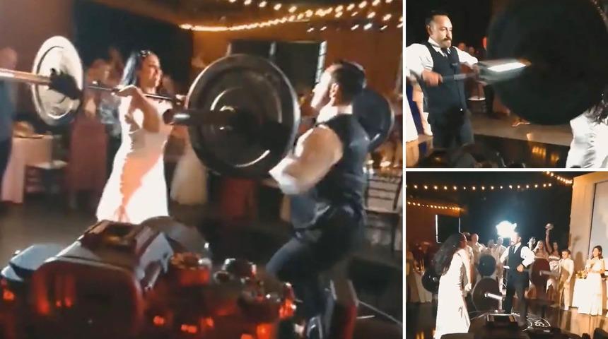 Böylesi görülmedi! Düğünlerinde dans etmek yerine halter kaldırdılar çünkü...