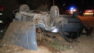 Manisa'da devrilen aracın sürücüsü ağır yaralandı