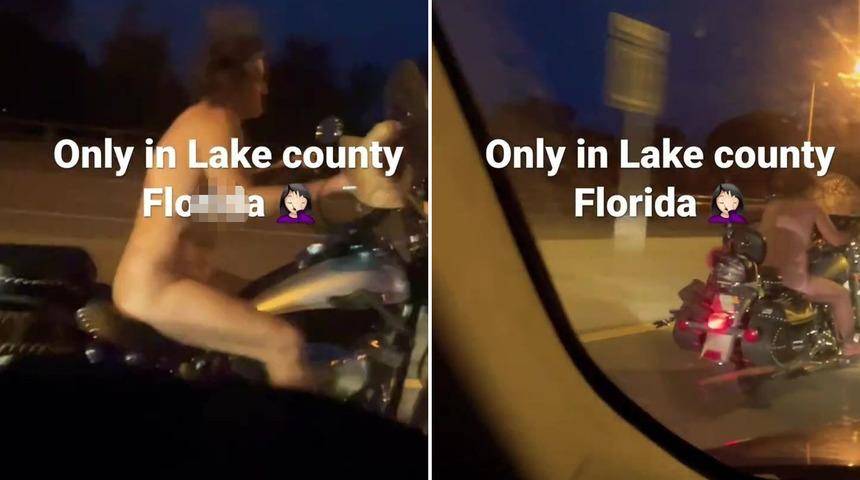 Harley Davidson motorunun tepesinde 'çırılçıplak' gezen kadın görenleri şoke etti!