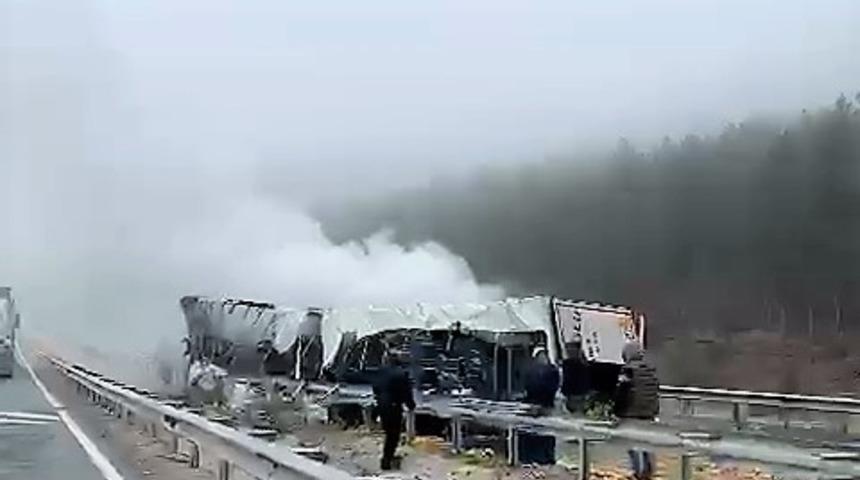 Meyve, sebze yüklü tır alevlere teslim oldu