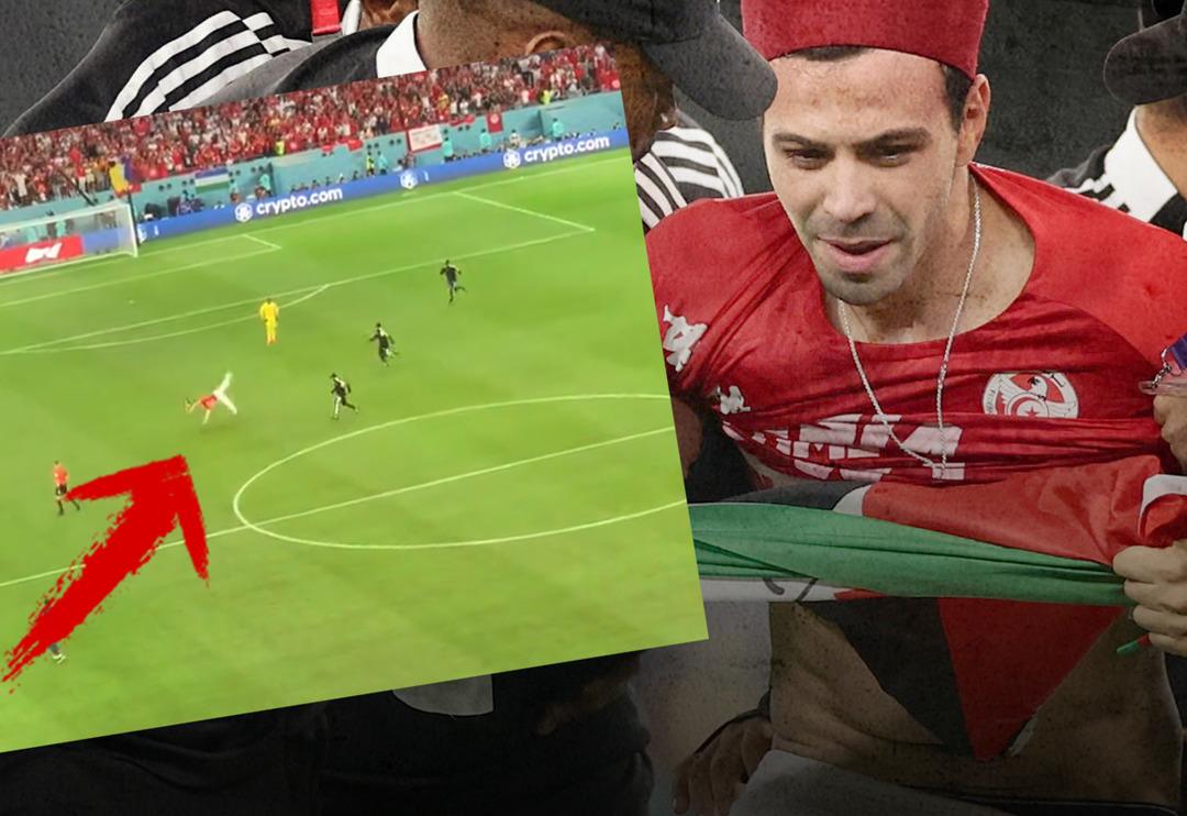 Tunus-Fransa ma&ccedil;ında g&ouml;r&uuml;lmemiş olay! Sahaya daldı, takla şov yaptı, trib&uuml;nler dakikalarca alkışladı